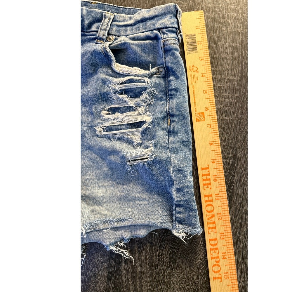 American Eagle Dark‎  Wash Distressed Denim Shorts High Rise Cutoff Women 0 Y2K - Picture 7 of 7